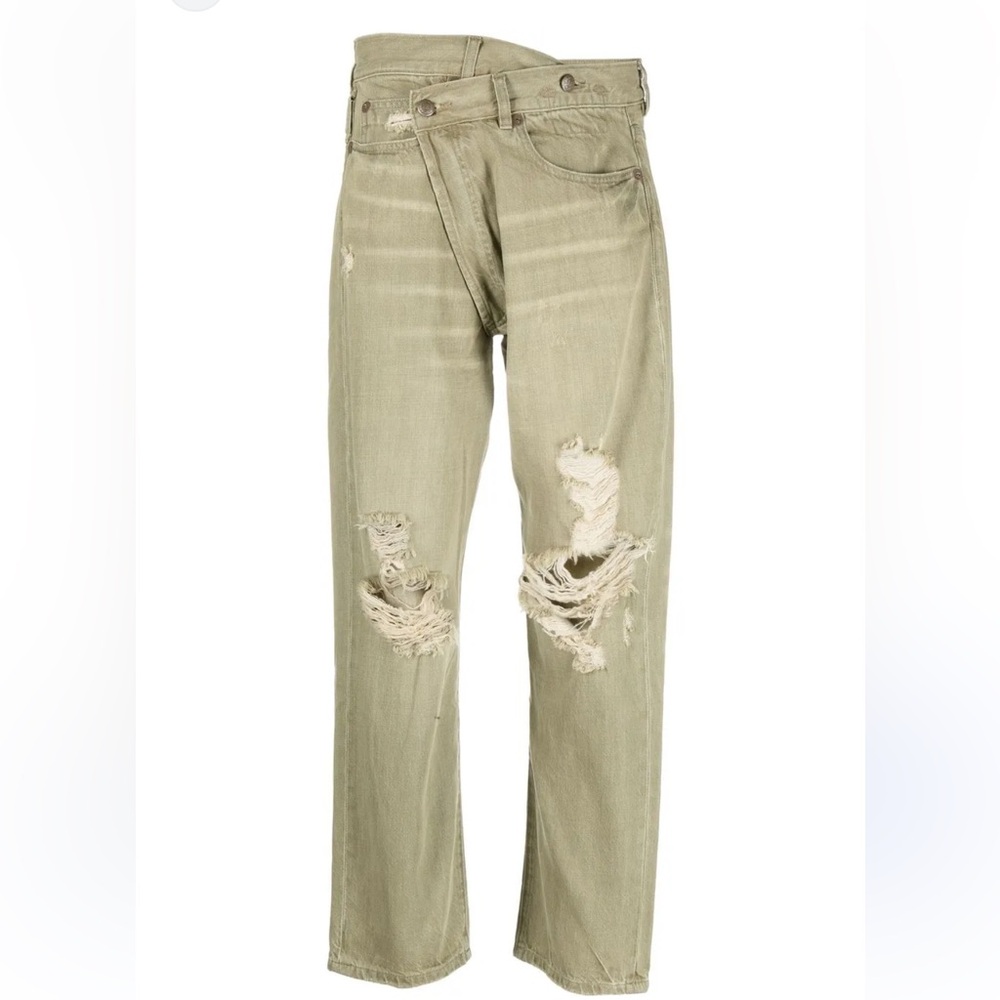 R13 distressed crossover Jean in khaki